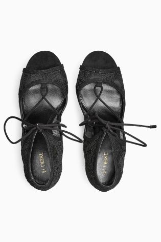 Black Peep Toe Lace Up Shoe Boots